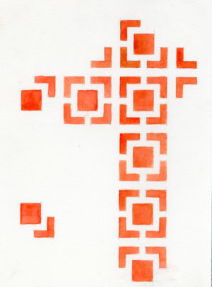 03. IMotif. square(red), 2005, h2o on paper, 9x12 inches