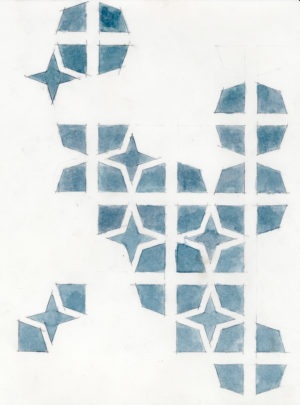 08. IMotif. four star(blue), 2005, h2o on paper, 9x12 inches